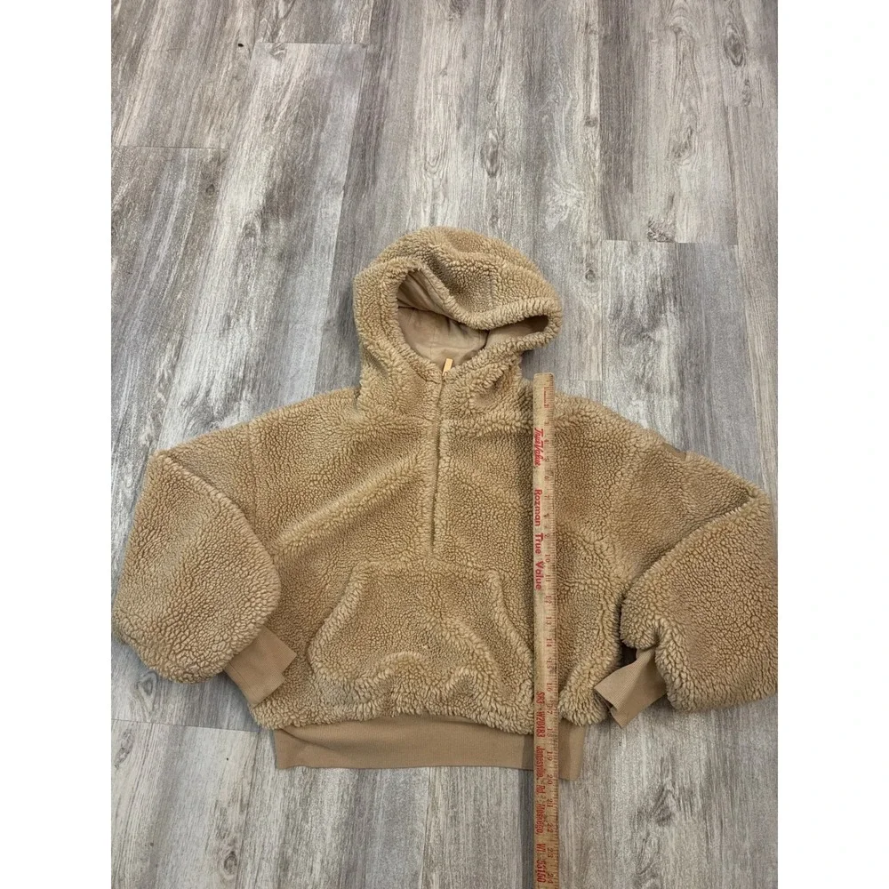 Alo Streetside Half Zip Hoodie in Camel Sherpa Jacket Tan Women Small